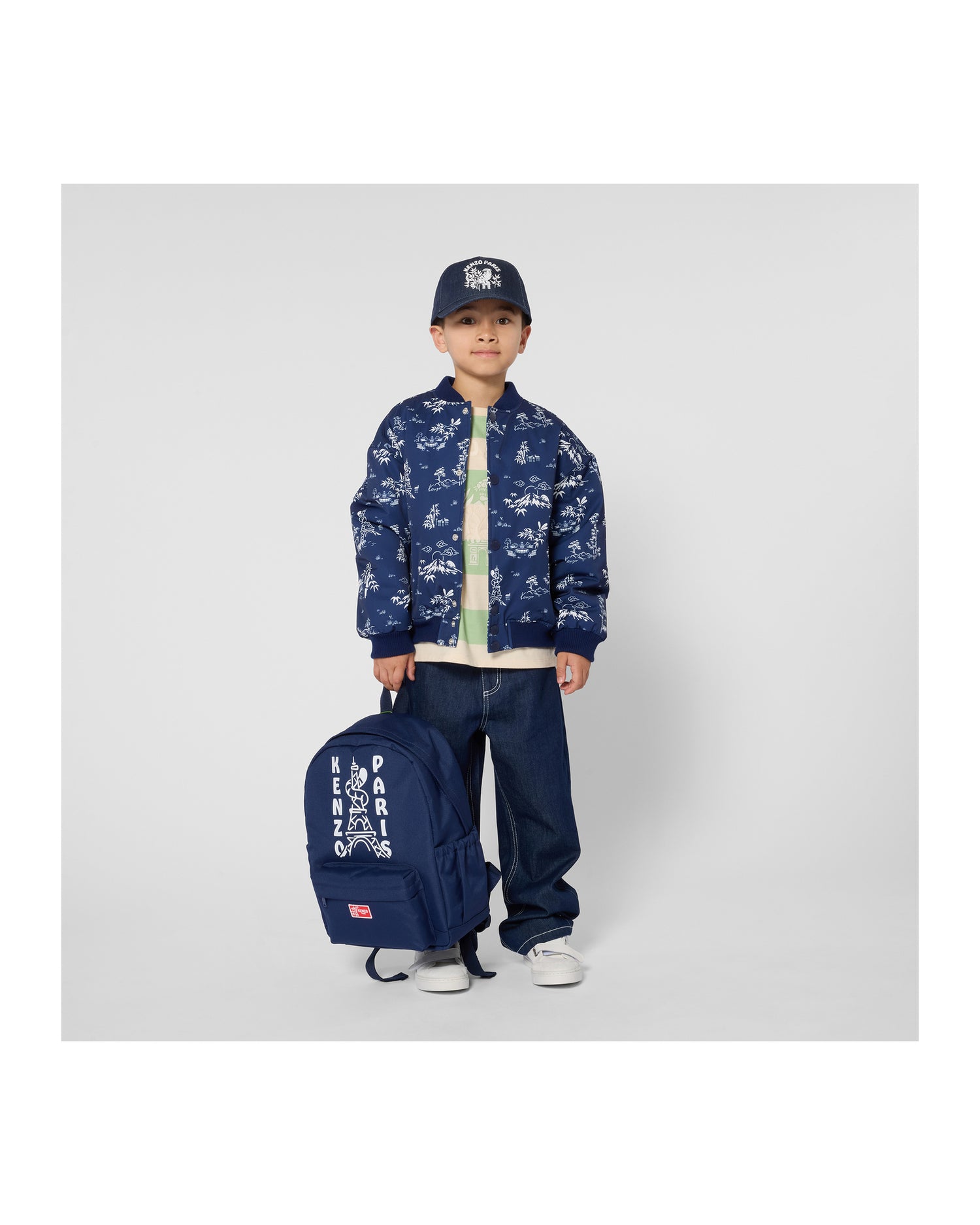 Kenzo Off-White Green Striped T-Shirt in Heavy Jersey