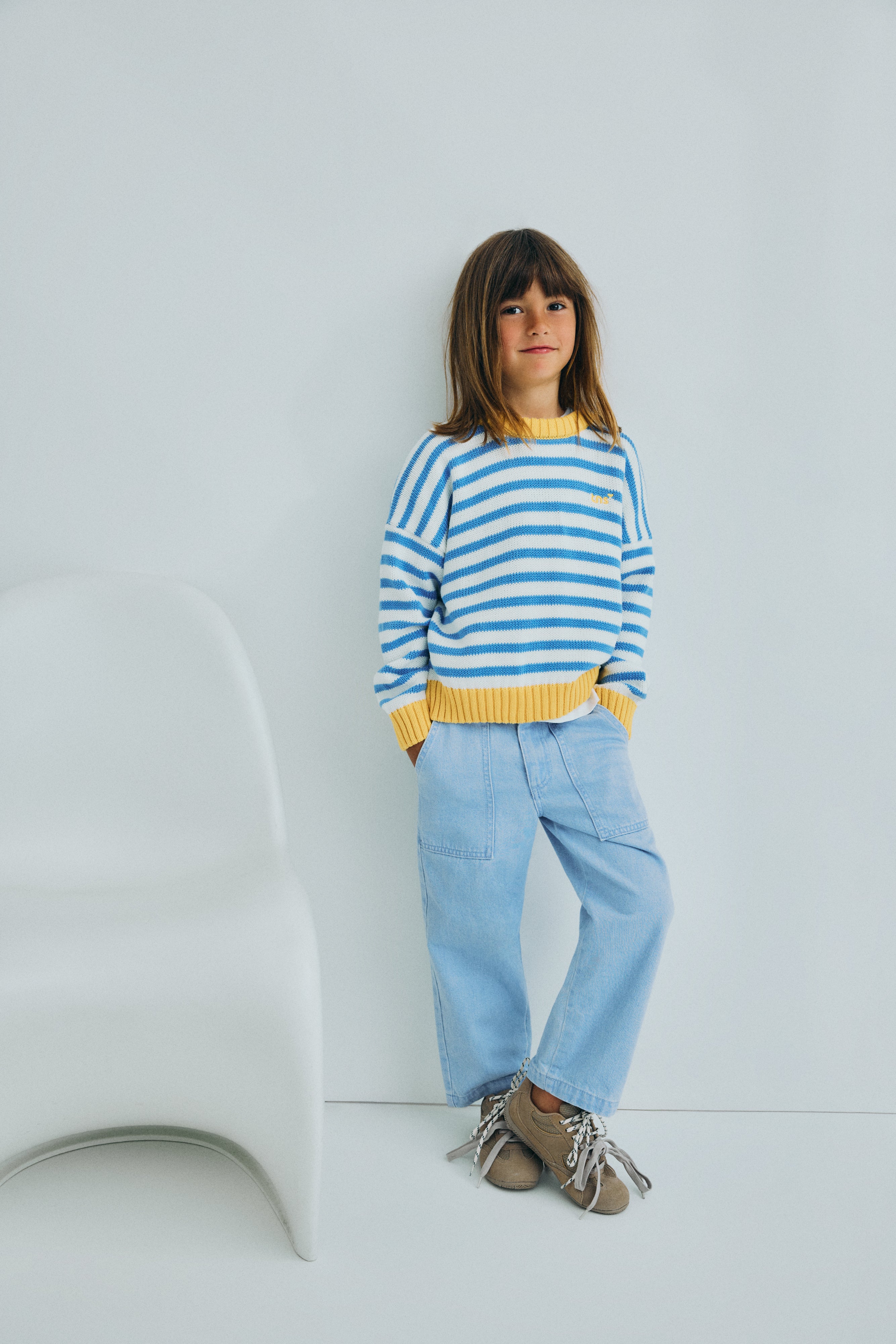 The New Society Marigold Sweater Vista Blue Stripes