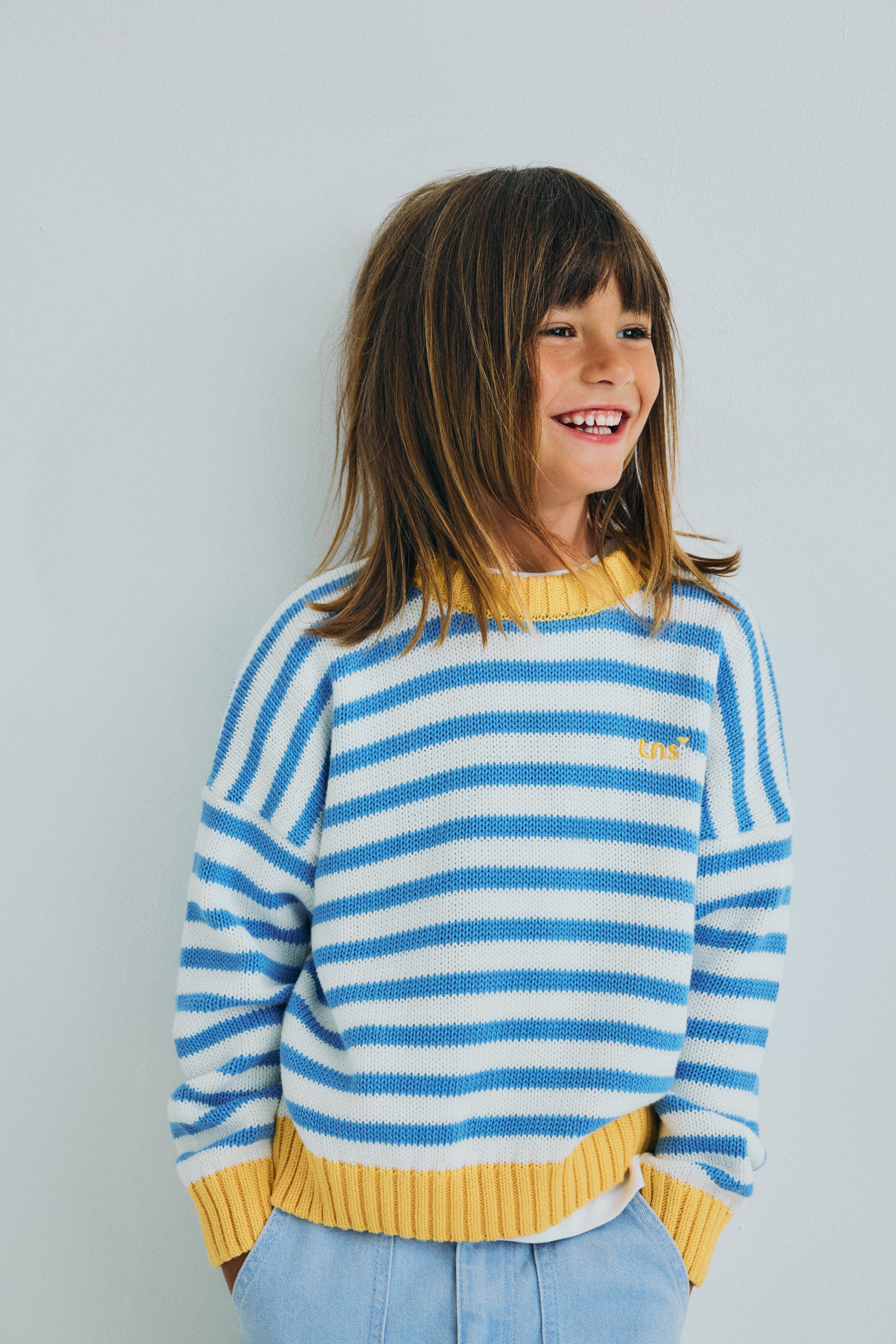 The New Society Marigold Sweater Vista Blue Stripes