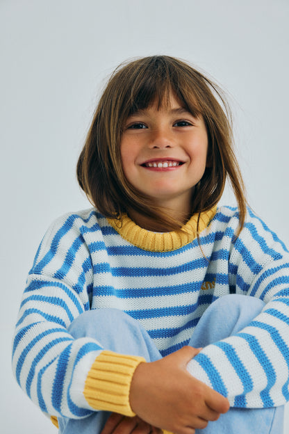 The New Society Marigold Sweater Vista Blue Stripes