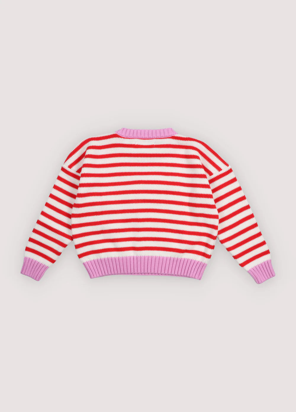 The New Society Marigold Sweater Tulip Red &amp; Pink Lavender Stripes