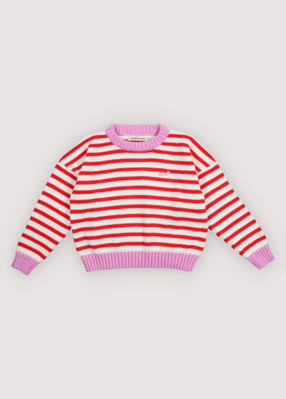 The New Society Marigold Sweater Tulip Red &amp; Pink Lavender Stripes