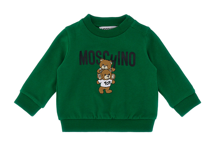 Moschino Green with Two Bears Logo Baby Sweatshirt