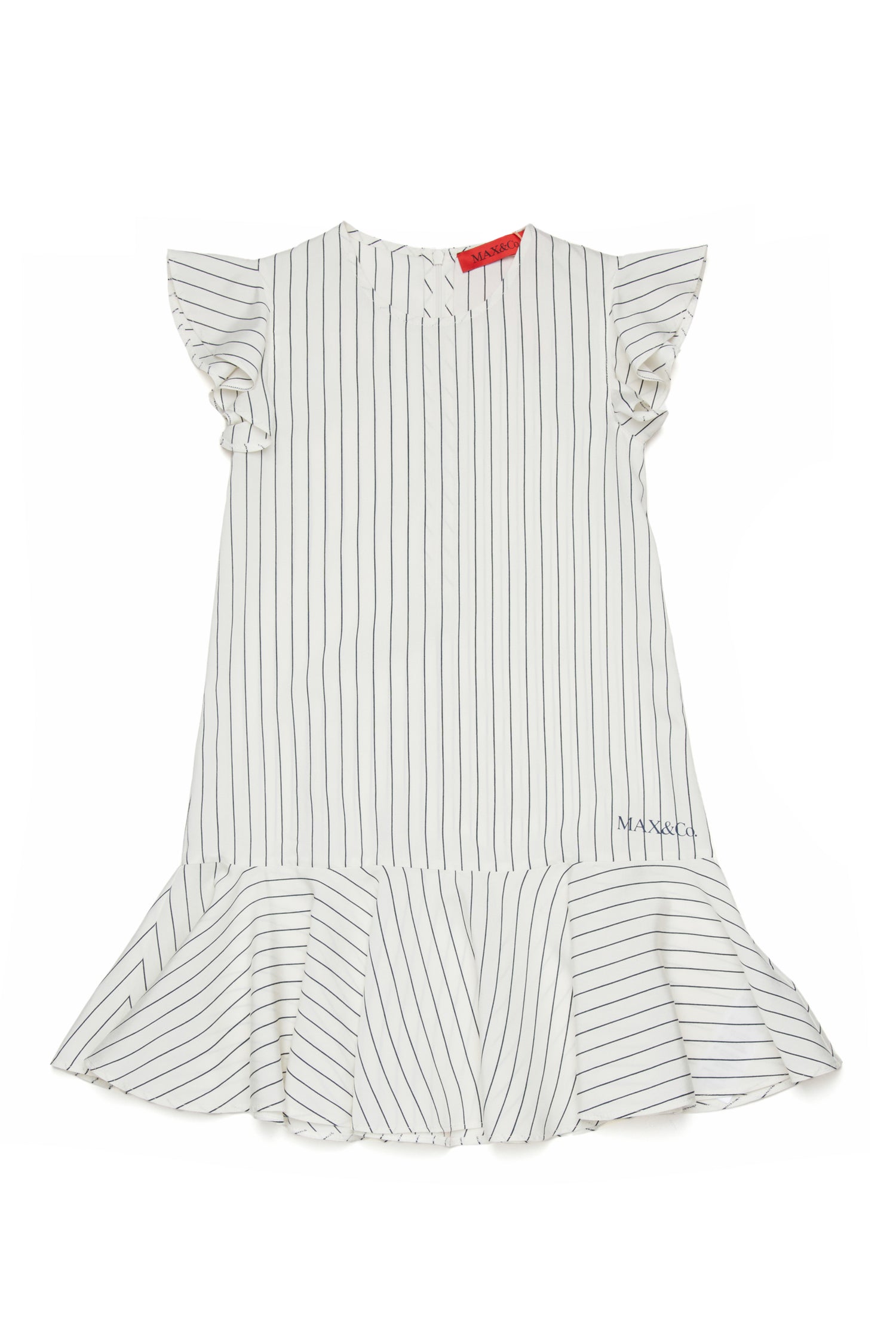 MAX&amp;Co. White Flutter Sleeve Striped Woven Dress