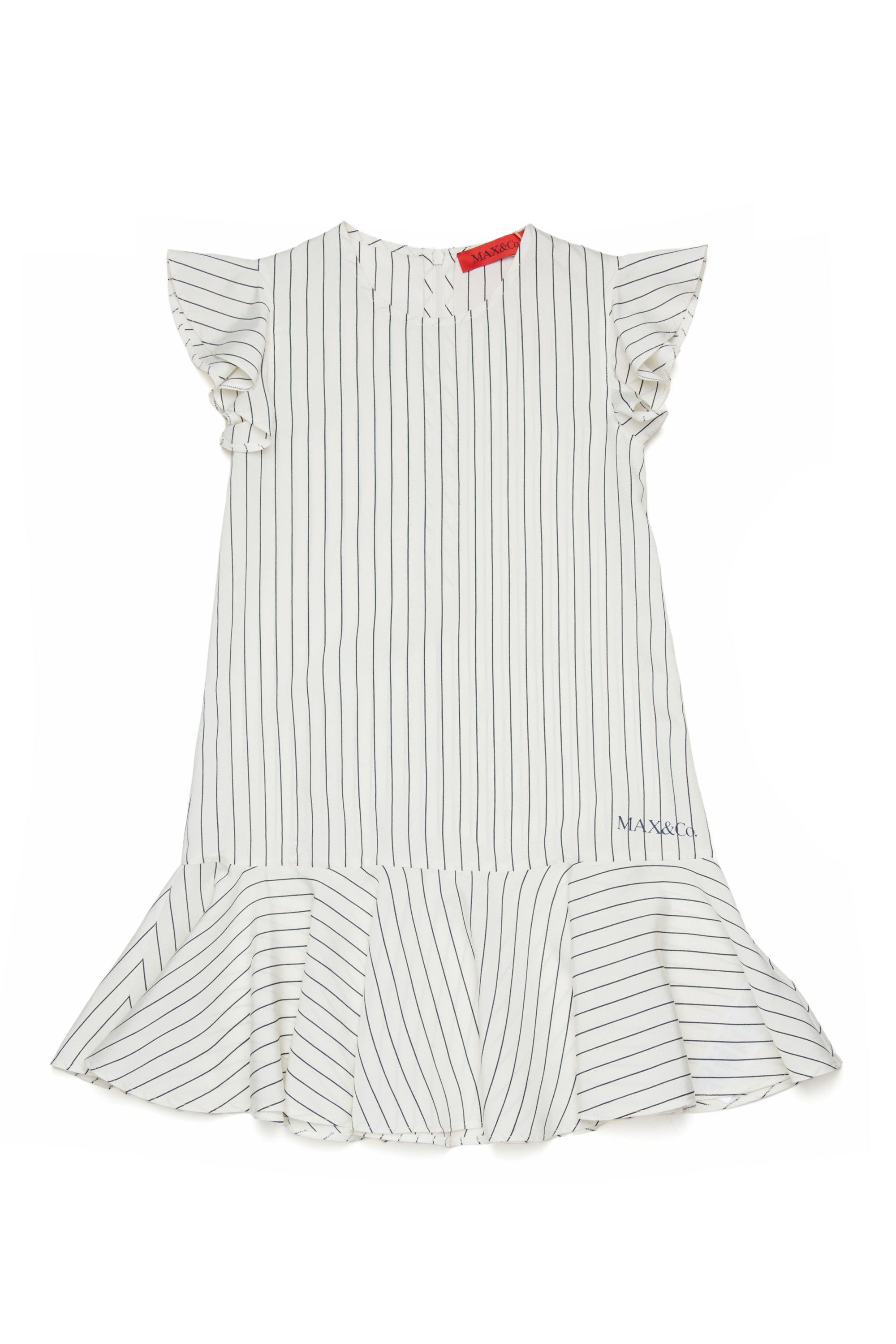 MAX&amp;Co. White Flutter Sleeve Striped Woven Dress