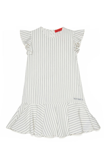 MAX&amp;Co. White Flutter Sleeve Striped Woven Dress