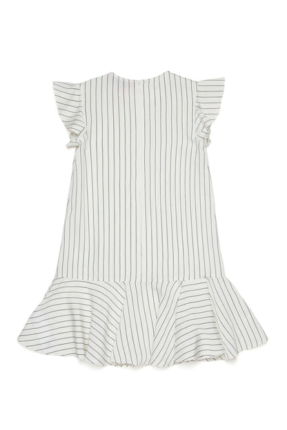 MAX&amp;Co. White Flutter Sleeve Striped Woven Dress