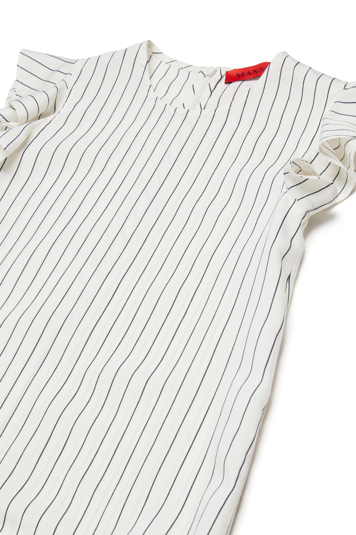 MAX&amp;Co. White Flutter Sleeve Striped Woven Dress