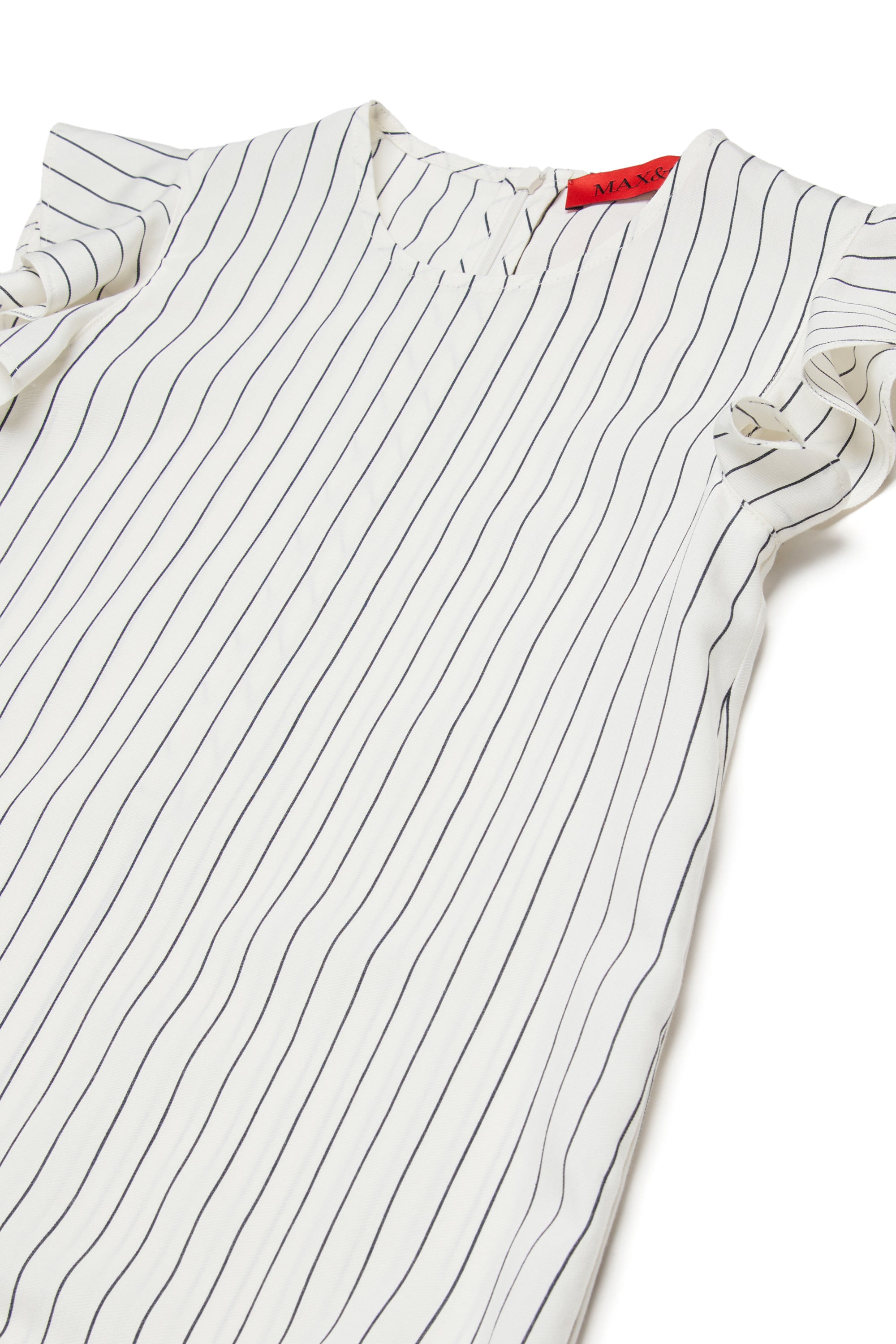 MAX&amp;Co. White Flutter Sleeve Striped Woven Dress