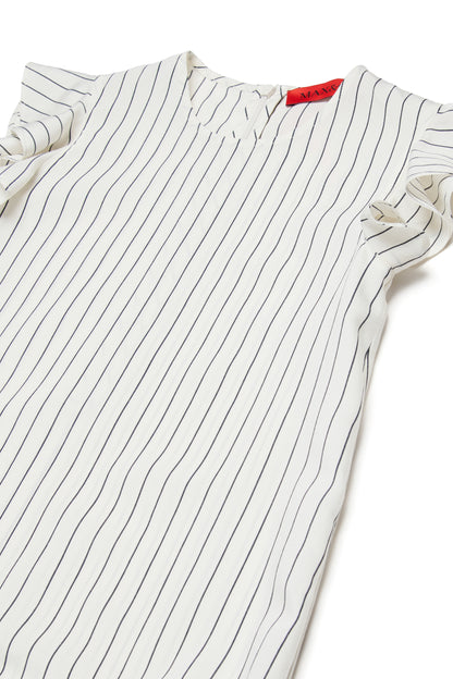 MAX&amp;Co. White Flutter Sleeve Striped Woven Dress
