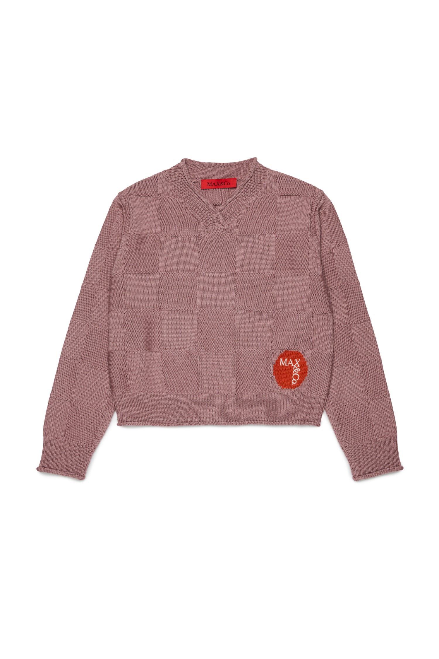 Max&amp;Co. Mauve Checkered Pattern Knit Sweater