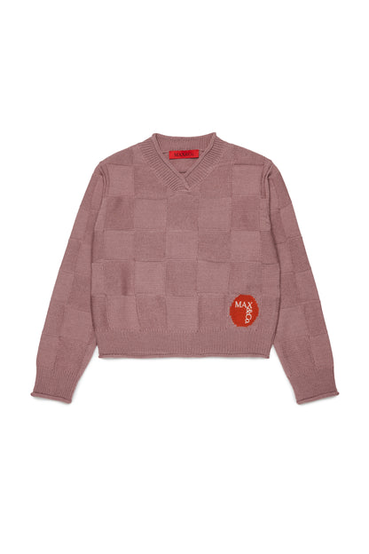 Max&amp;Co. Mauve Checkered Pattern Knit Sweater