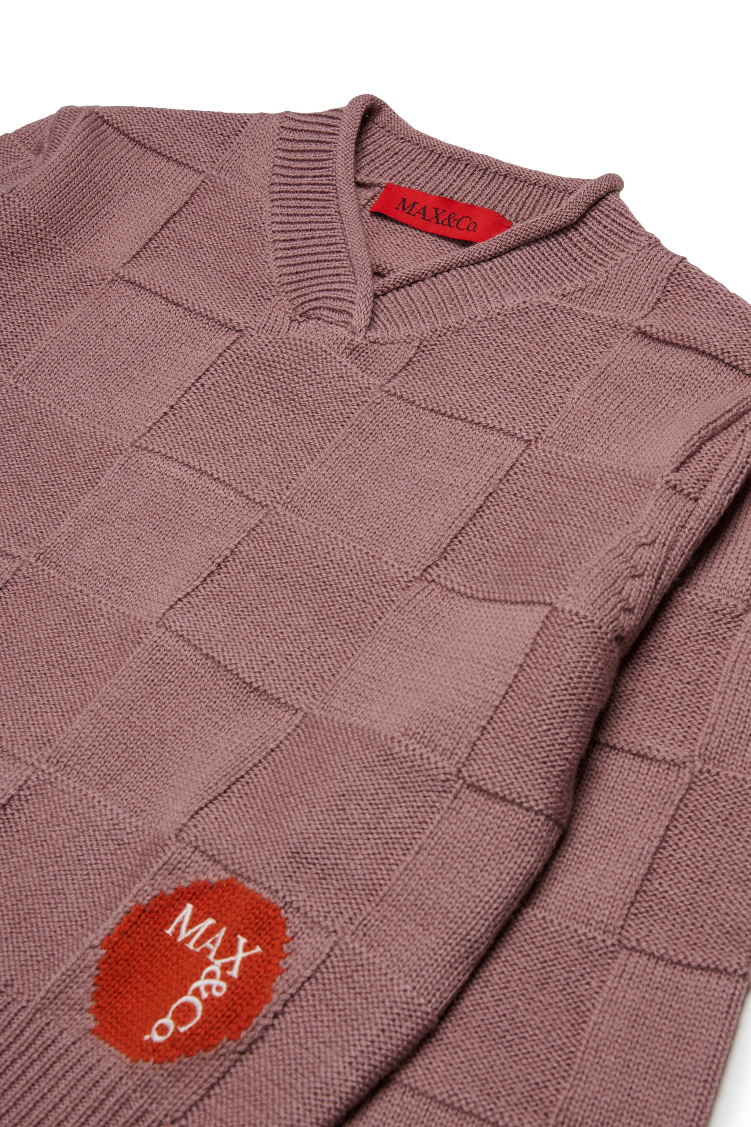 Max&amp;Co. Mauve Checkered Pattern Knit Sweater