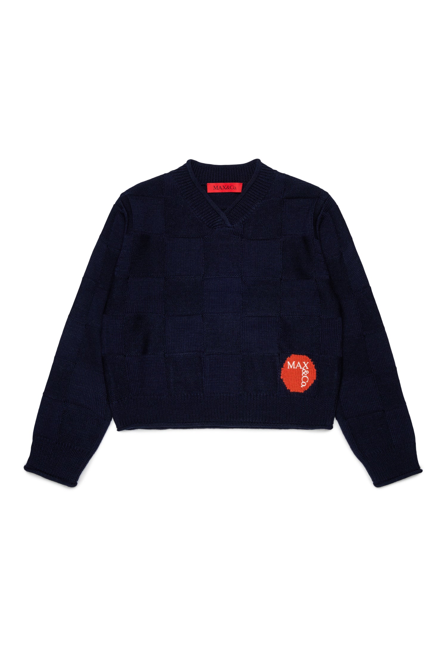 Max&amp;Co. Navy Checkered Pattern Knit Sweater