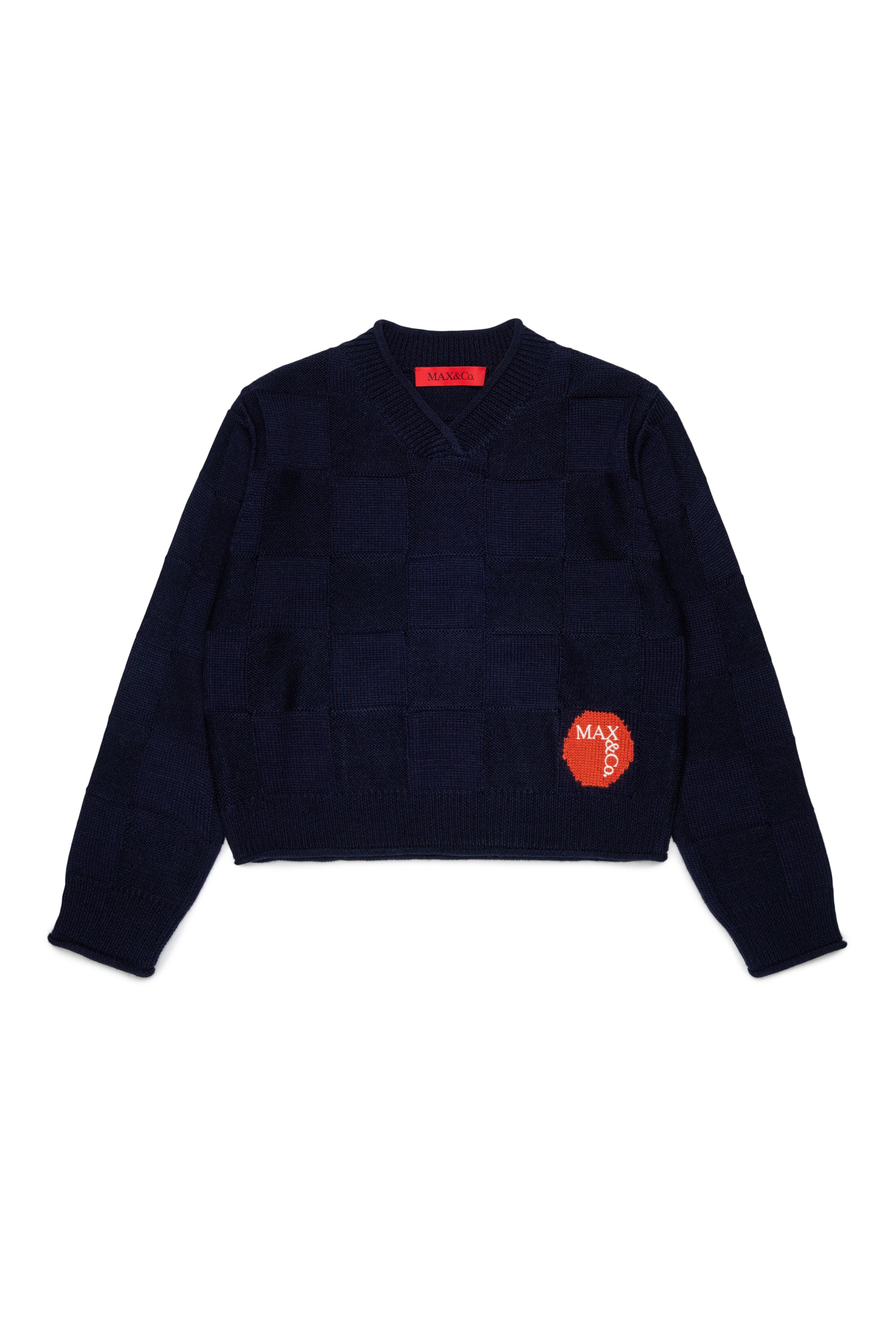 Max&amp;Co. Navy Checkered Pattern Knit Sweater