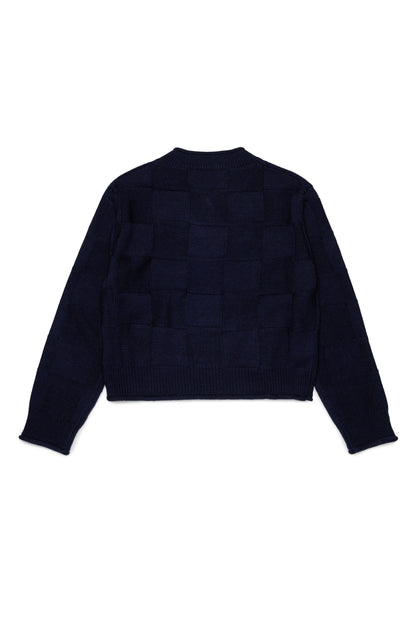 Max&amp;Co. Navy Checkered Pattern Knit Sweater