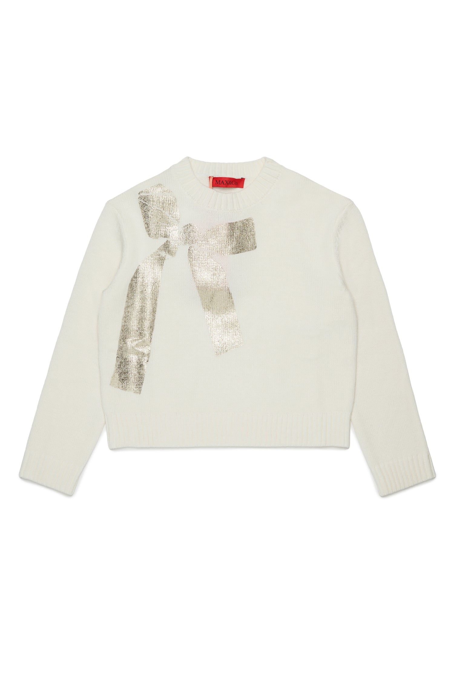 Max&amp;Co. Metalic Bow Ivory Knit Sweater
