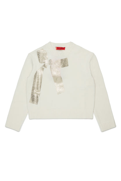 Max&amp;Co. Metalic Bow Ivory Knit Sweater