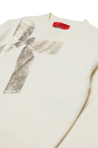 Max&amp;Co. Metalic Bow Ivory Knit Sweater
