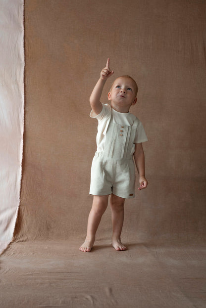 Popelin Sand Linen Dungarees with Pleat