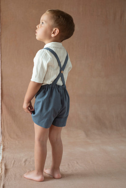 Popelin Blue Striped Combination Dungarees