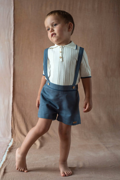 Popelin Blue Ribbed Polo Shirt