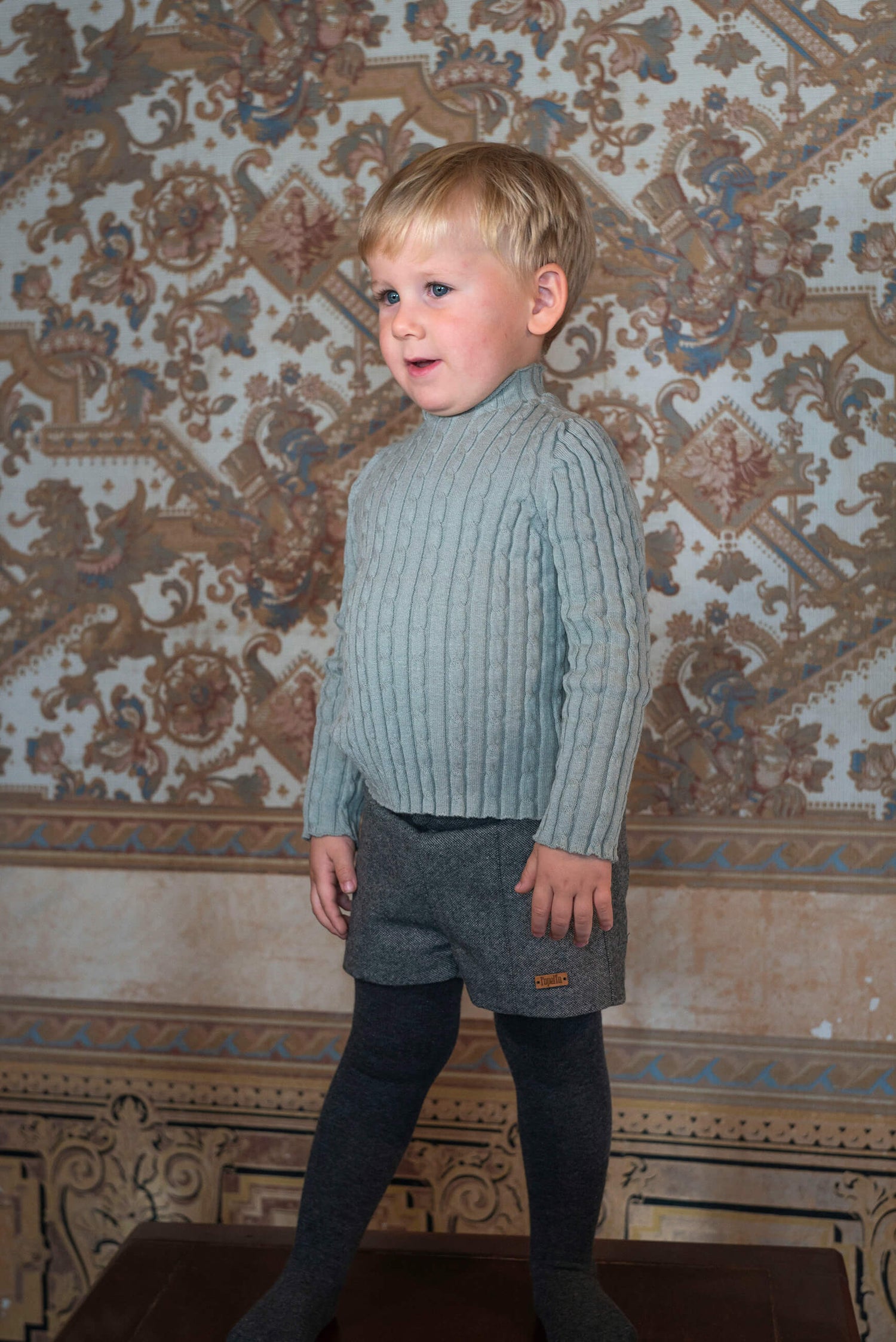 Popelin Grey Perkins Neck Knitted Sweater