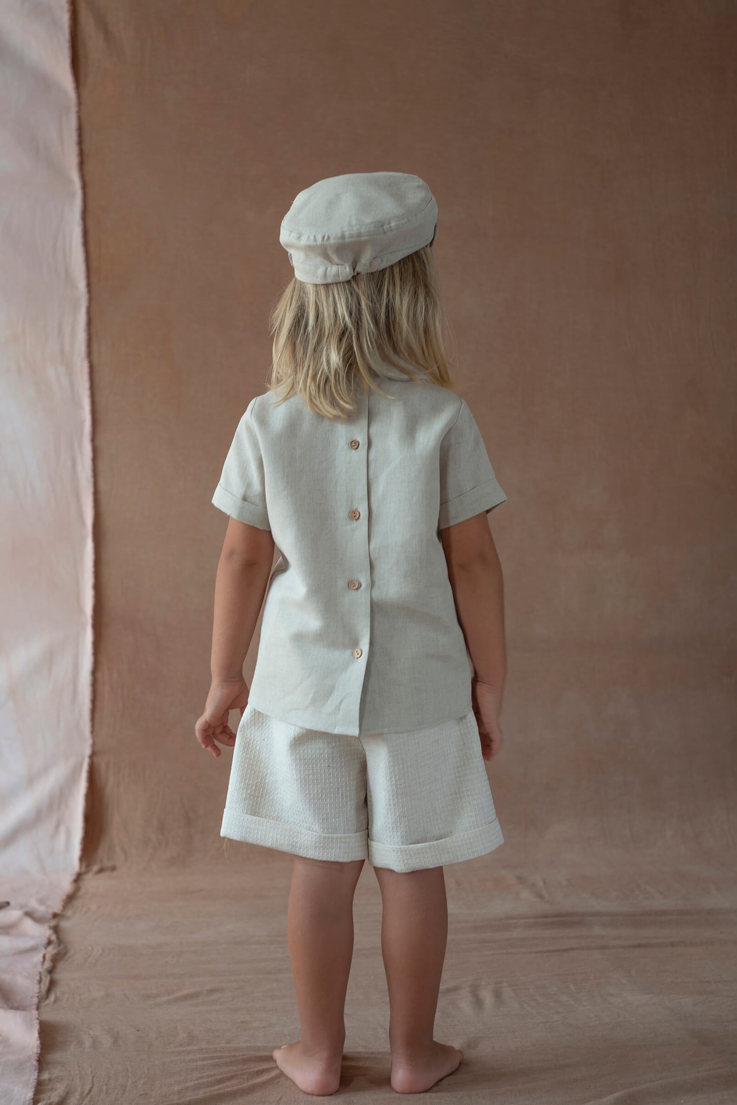 Popelin Sand Linen Shirt with Central Panel