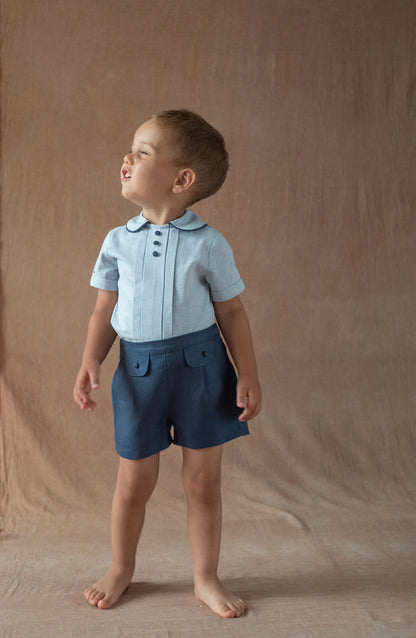 Popelin Blue Shirt with Central Panel