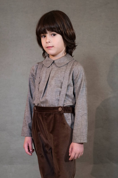 Popelin Baby Brown Herringbone Blouse With Pleat