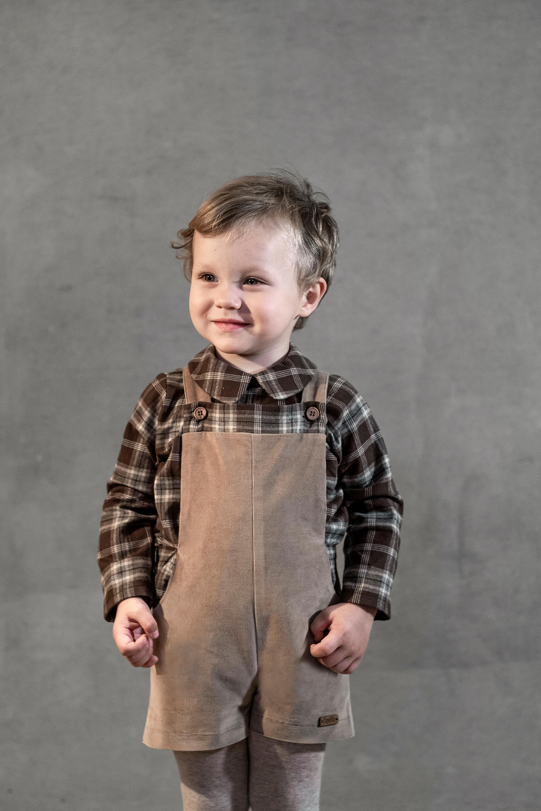 Popelin Baby Brown Plaid Top with Pleat