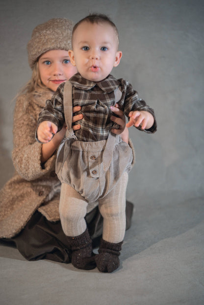 Popelin Baby Brown Plaid Top with Pleat