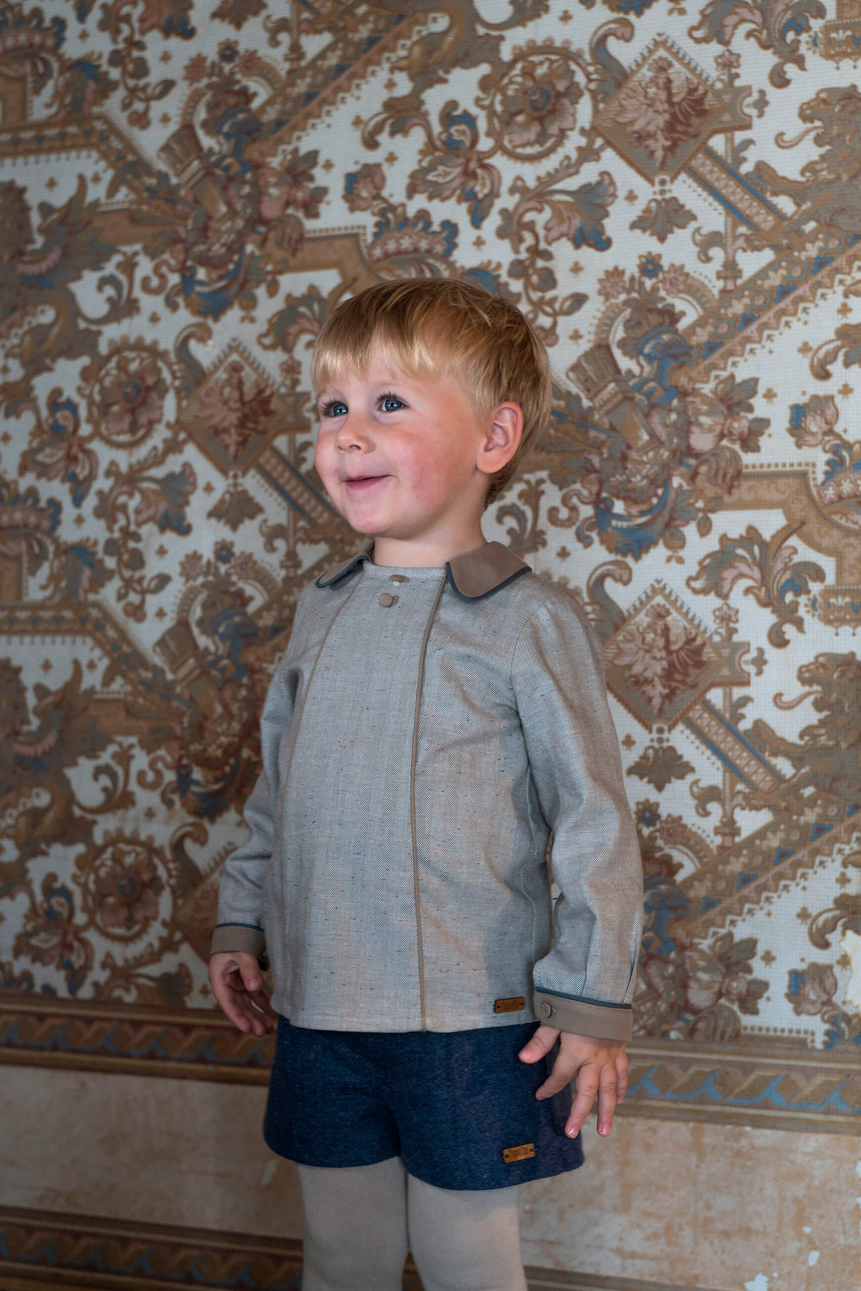 Popelin Grey Herringbone Panelled Shirt