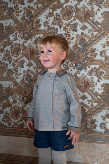 Popelin Grey Herringbone Panelled Shirt