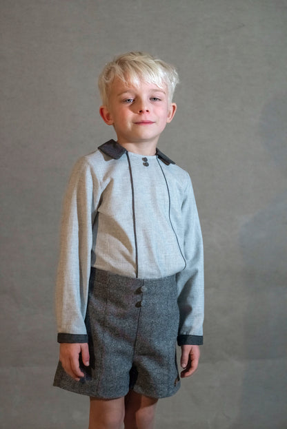 Popelin Light Grey Herringbone Panelled Shirt