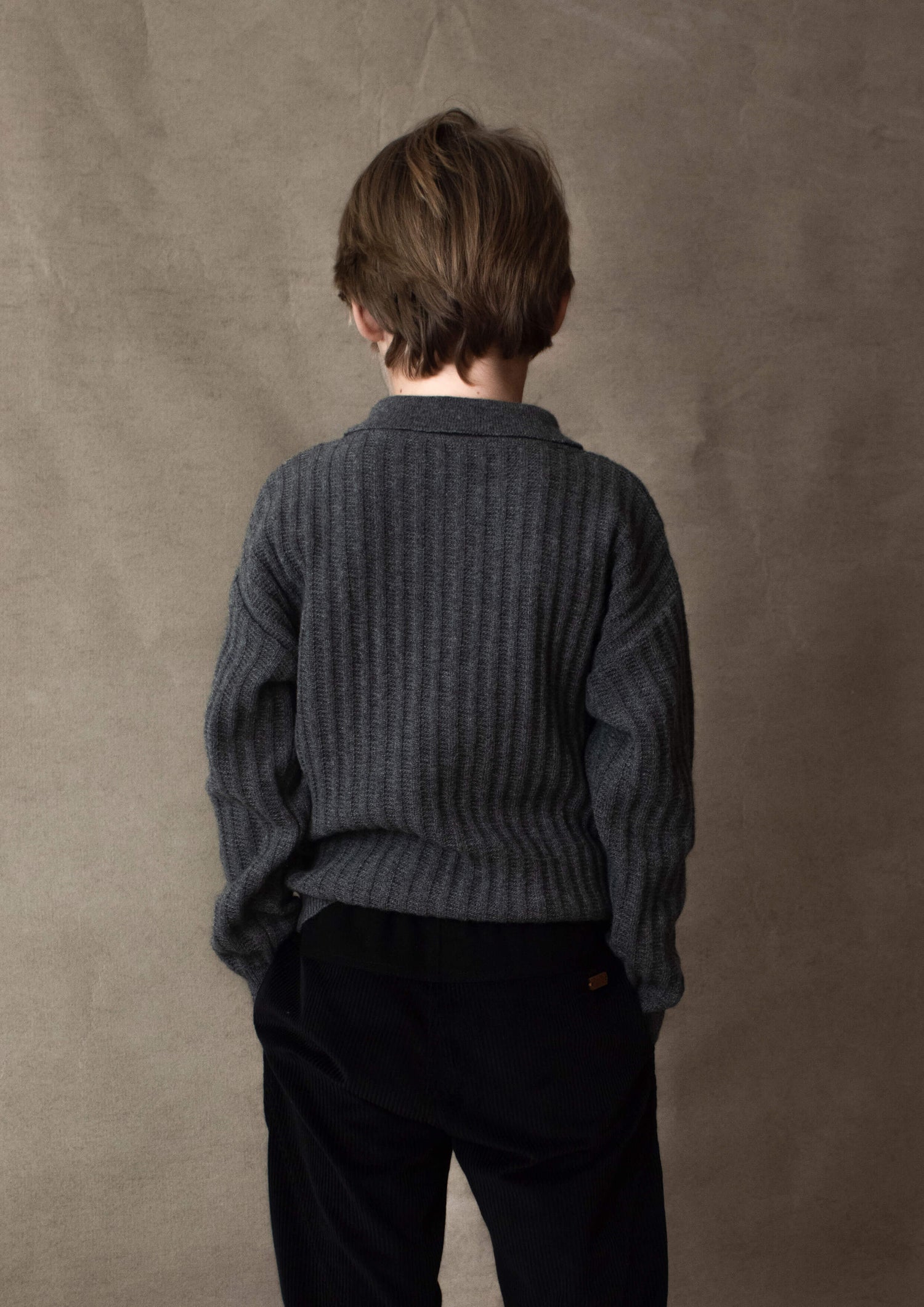 Popelin Grey Knitted Polo Sweater