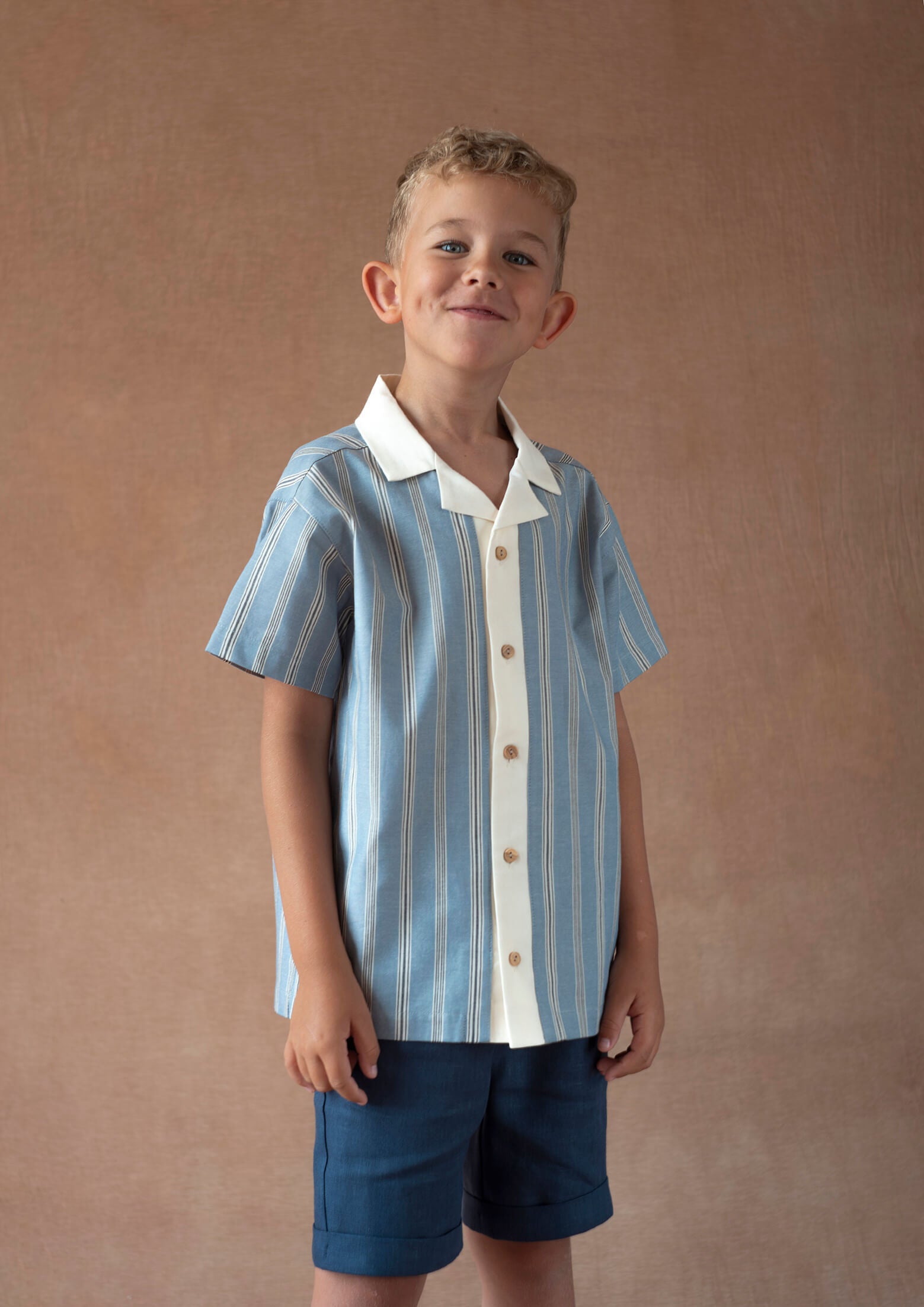 Popelin Blue Striped Shirt with Lapel Collar