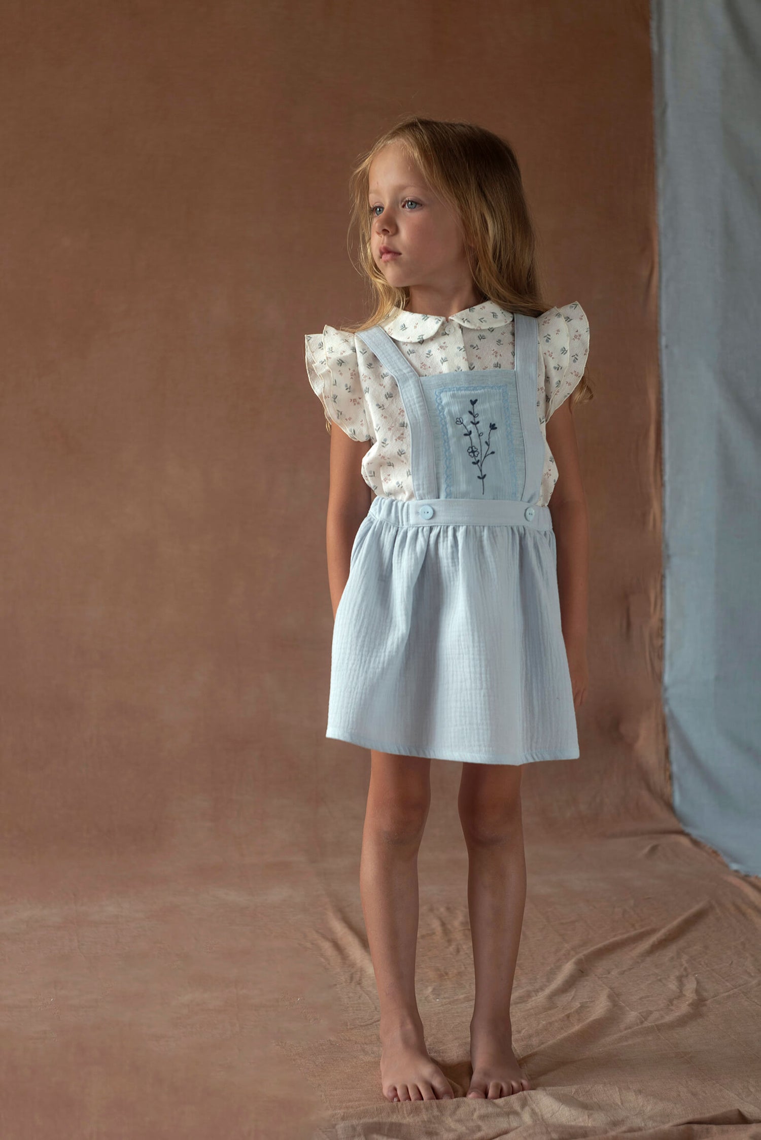 Popelin Blue Short Skirt with Embroidered Bid