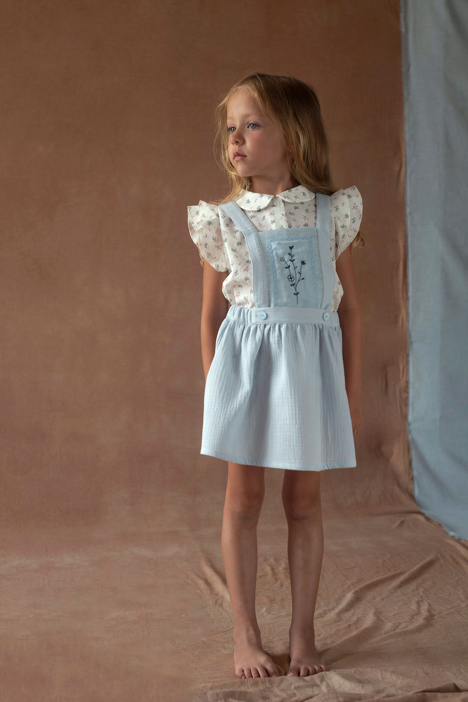 Popelin Blue Short Skirt with Embroidered Bid