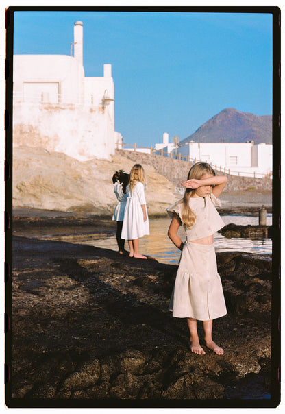 Popelin Sand Linen Midi Skirt