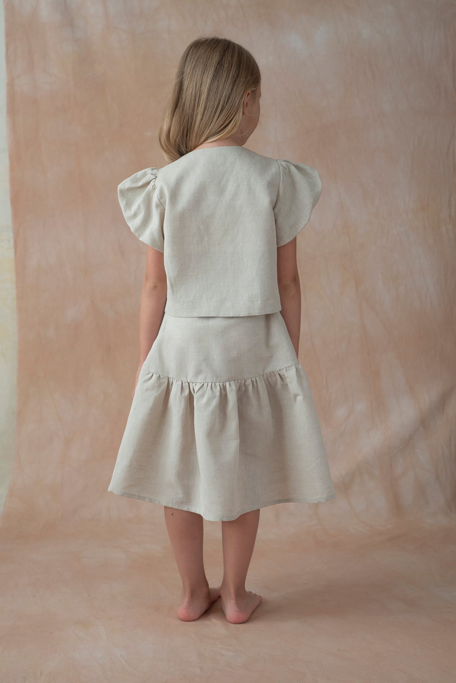 Popelin Sand Linen Midi Skirt