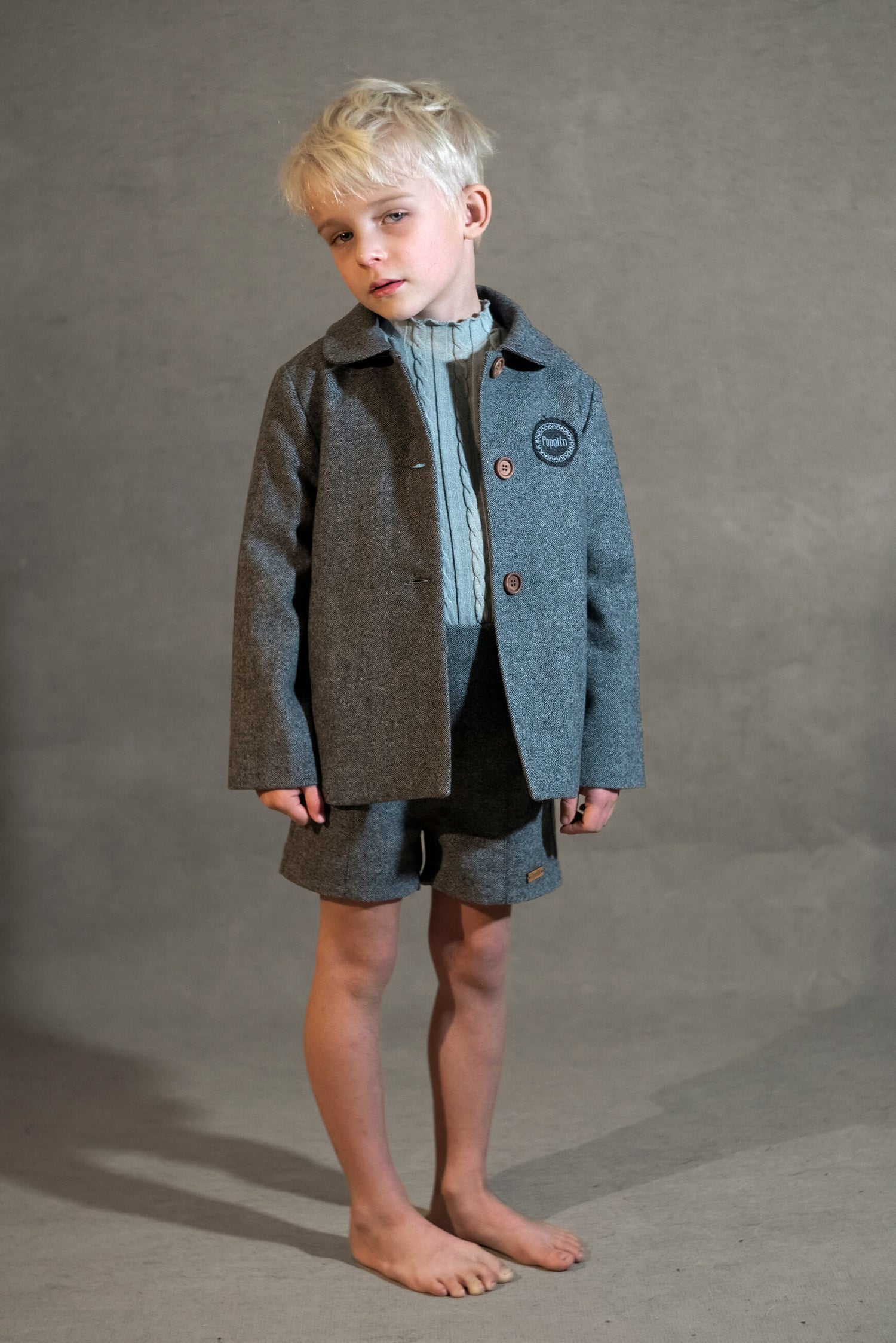 Popelin Grey Fleck Panelled Shorts