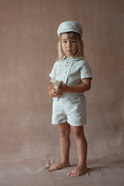 Popelin Sand Linen Shorts with Flaps