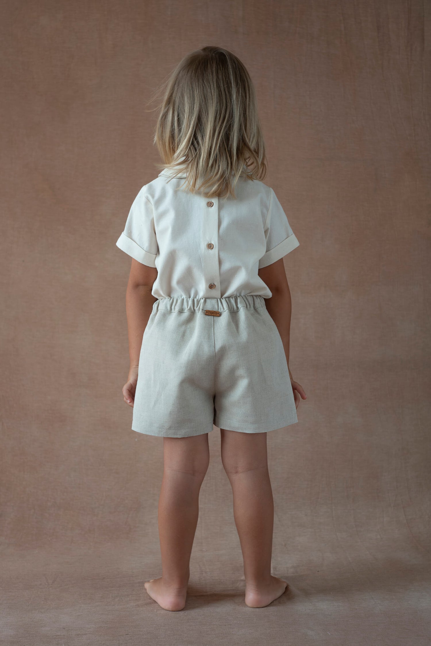 Popelin Sand Linen Shorts with Flaps