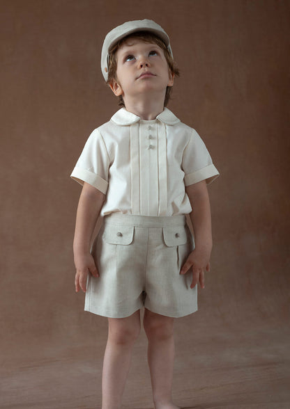 Popelin Sand Linen Shorts with Flaps