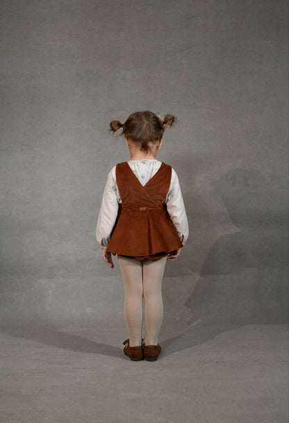 Popelin Baby Terracotta Velvet Romper Suit With Straps