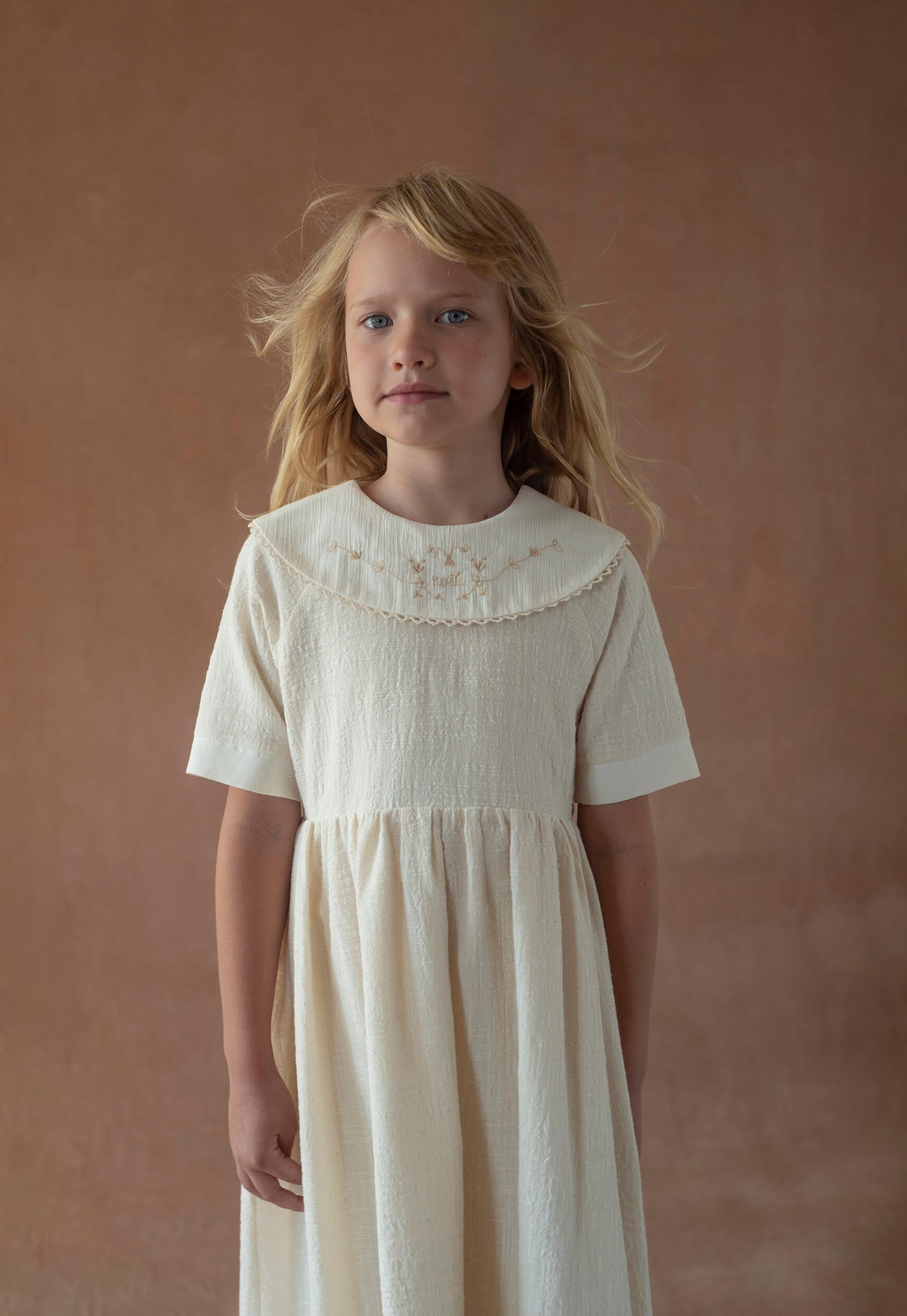 Popelin Off White Embroidered Short Dress 7Y Popelin Off White Embroidered Short Dress 7Y