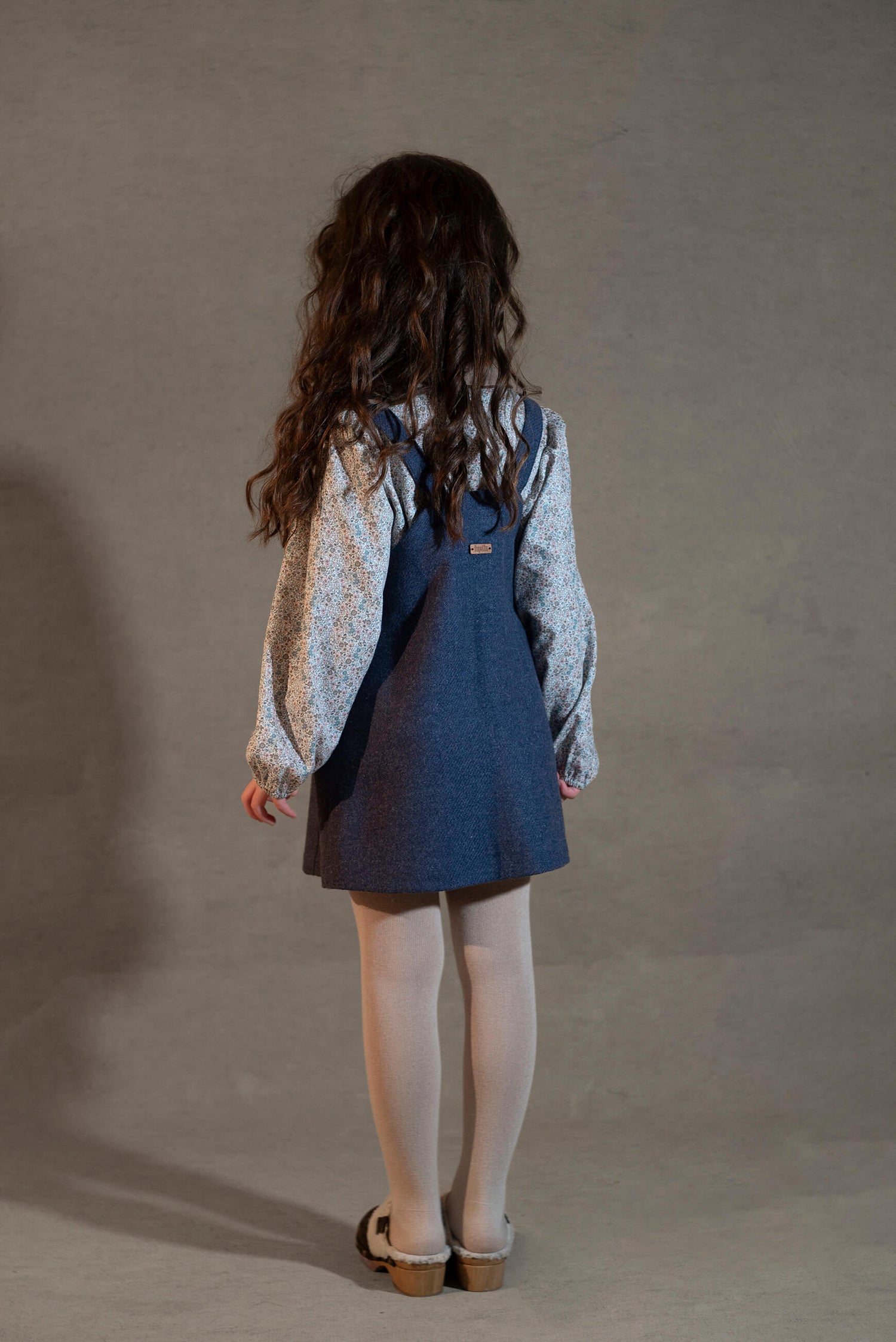 Popelin Girls Blue Wool Short Dress With Bib