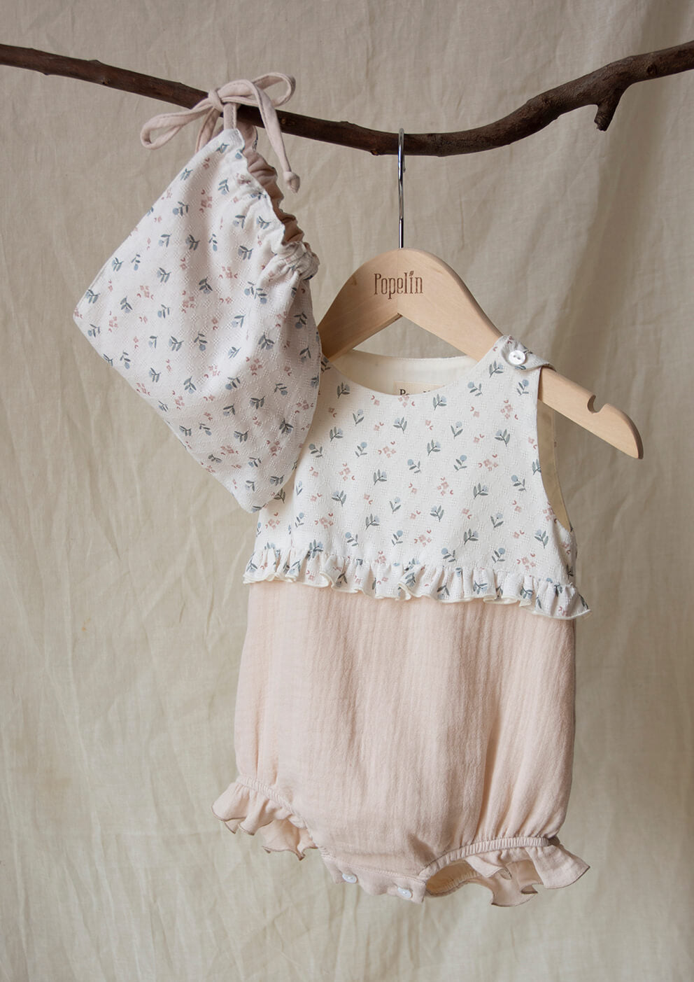 Popelin Floral Contrasting Baby Romper Suit