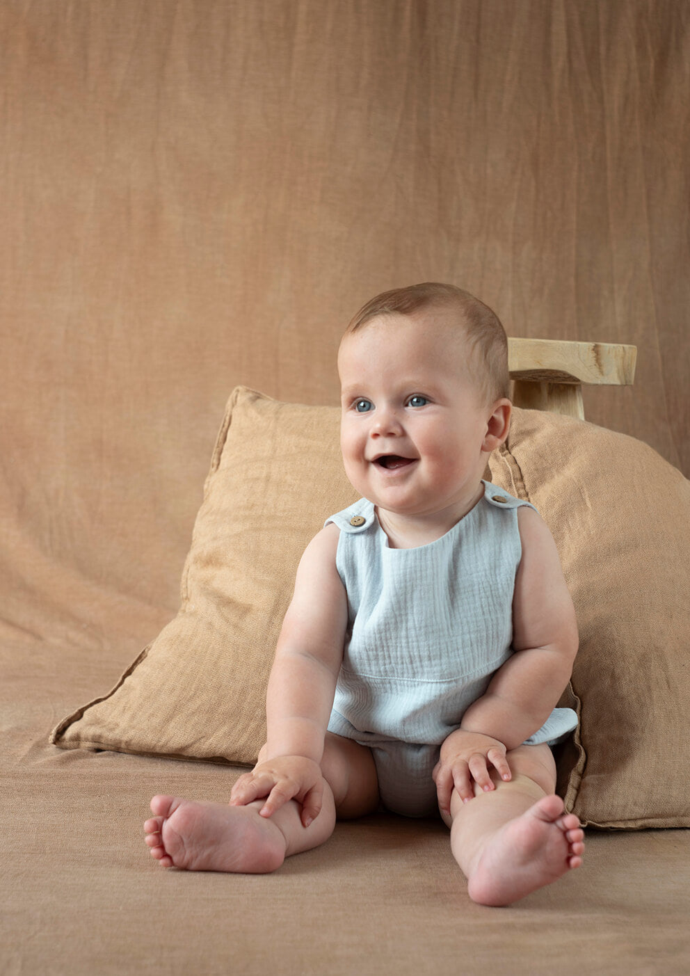 Popelin Blue Baby Romper Suit